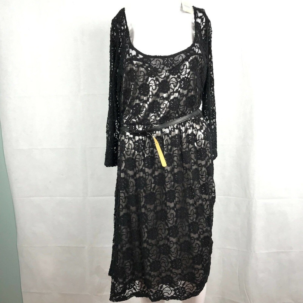 Torrid Womens Black Ivory Lace Long Sleeve Belted Sheath Dress Sz 0 12 Large NWT